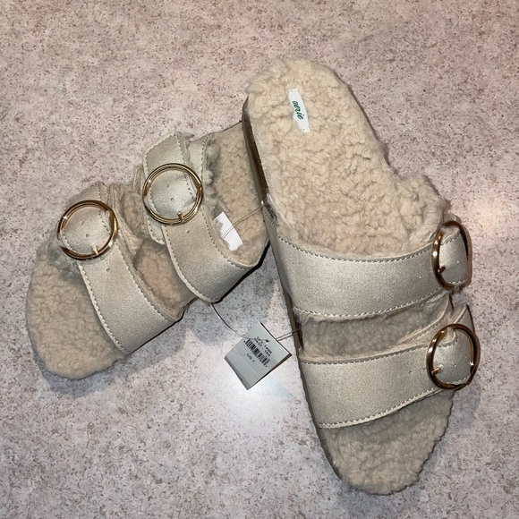 Aerie Double Strap Sherpa Lined Sandals Size 7 - Picture 1 of 5